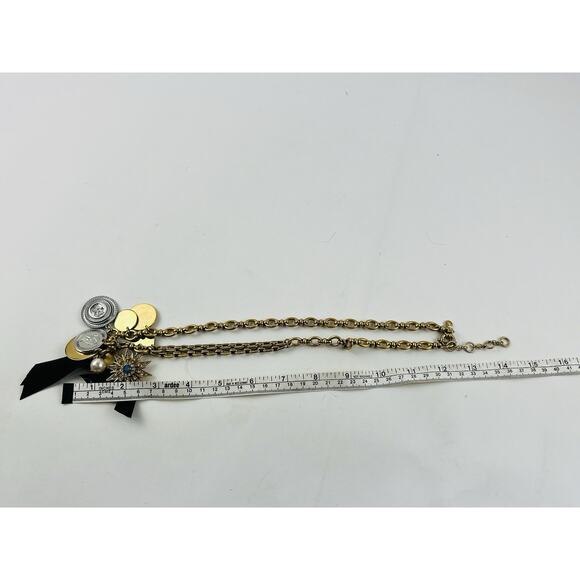 J.Crew Coin Charm Necklace Crystal Star Black Chunky Gold Heavy Rare Unique Disc - Picture 14 of 16